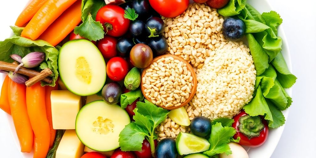 Colorful healthy foods for a low glycemic diet.
