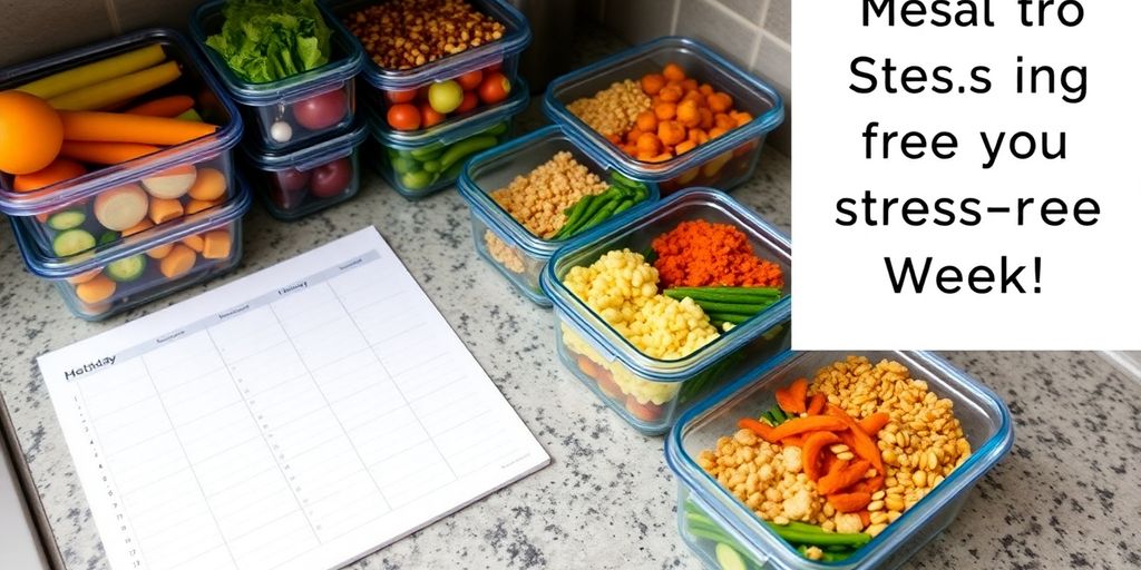 Colorful meal prep containers on a kitchen countertop.